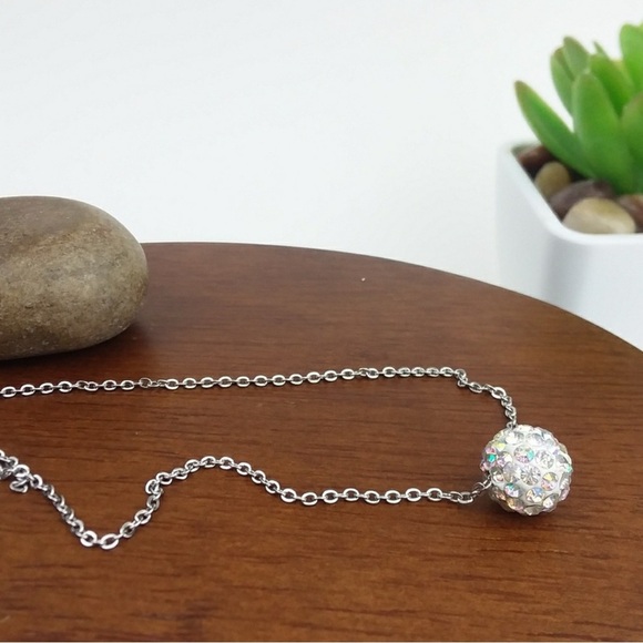 NWT Harriet Ave Iridescent Rhinestone Bead Silver Tone Chain Necklace - Picture 4 of 12